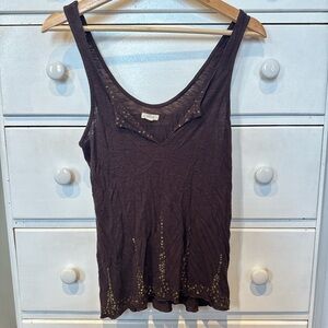Aerie Brown Sleeveless Top with gold sequin details
